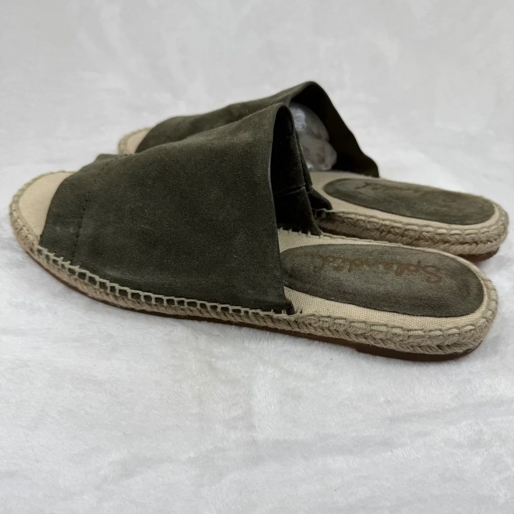 Splendid Green Suede Espadrille Slide‎ Sandals Jute Whipstitch Estimated 9
